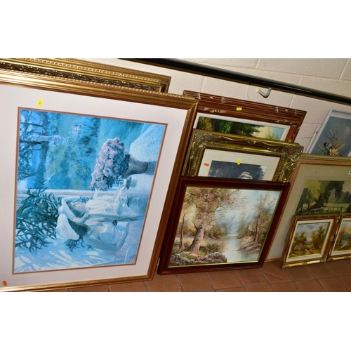 762 - A  QUANTITY OF PAINTINGS AND PRINTS ETC, to include two watercolour landscapes circa 1930's/1940's, ... 