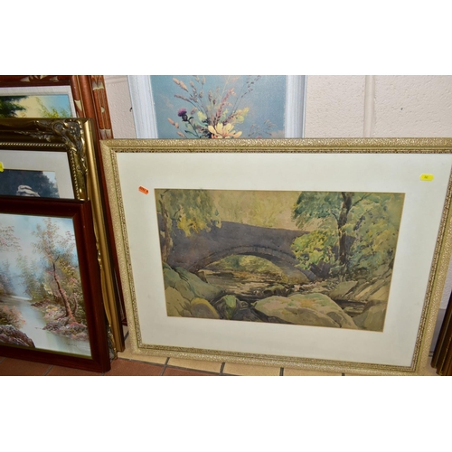 762 - A  QUANTITY OF PAINTINGS AND PRINTS ETC, to include two watercolour landscapes circa 1930's/1940's, ... 