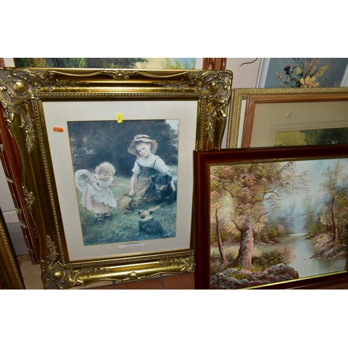 762 - A  QUANTITY OF PAINTINGS AND PRINTS ETC, to include two watercolour landscapes circa 1930's/1940's, ... 