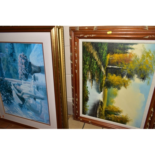 762 - A  QUANTITY OF PAINTINGS AND PRINTS ETC, to include two watercolour landscapes circa 1930's/1940's, ... 