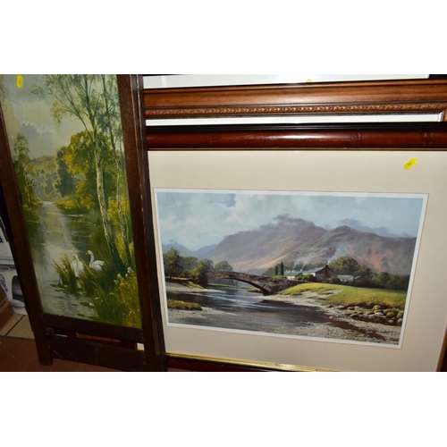 763 - DECORATIVE PICTURES ETC, comprising a Rex Preston open edition print 'Moorland view', approximate si... 