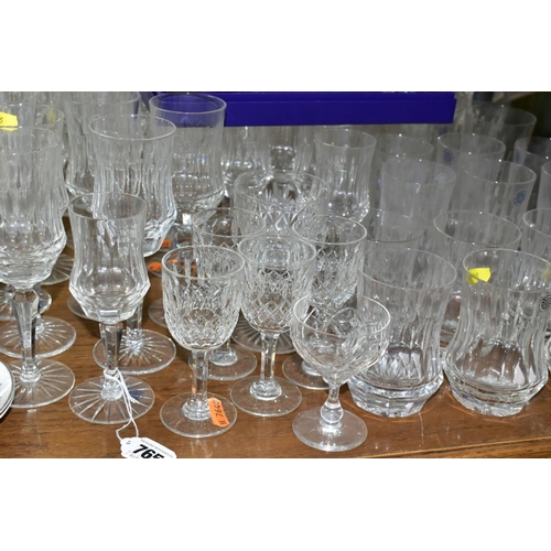 765 - A SUITE OF MATCHED GLASSES BRANDED WEDGWOOD AND GALWAY CRYSTAL, to include eight each of red wine, w... 