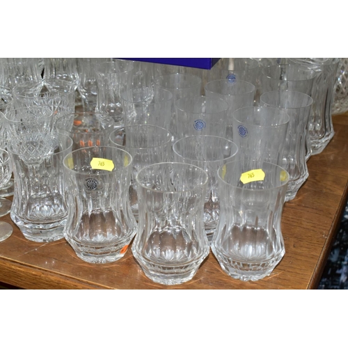 765 - A SUITE OF MATCHED GLASSES BRANDED WEDGWOOD AND GALWAY CRYSTAL, to include eight each of red wine, w... 