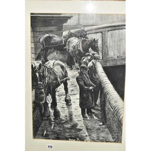 773 - ALBERT LAWRENCE HAMMONDS (BRITISH 1930-1994) 'PIT PONY AND MINDER, SOUTH WALES COLLIERY',  a social ... 