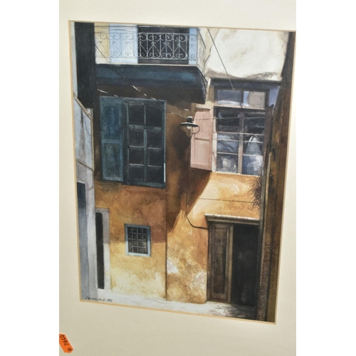 777 - DAMON BELL (1961) THREE ARCHITECTURAL EXTERIOR WATERCOLOURS, comprising 'Piccadilly Shop Front' date... 