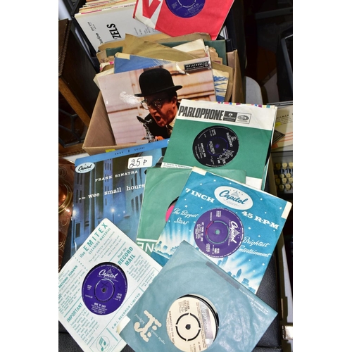 780 - VINTAGE PORTABLE RECORD PLAYER AND RECORDS, comprising a HMV 2022 record player, 7 inch singles to i... 