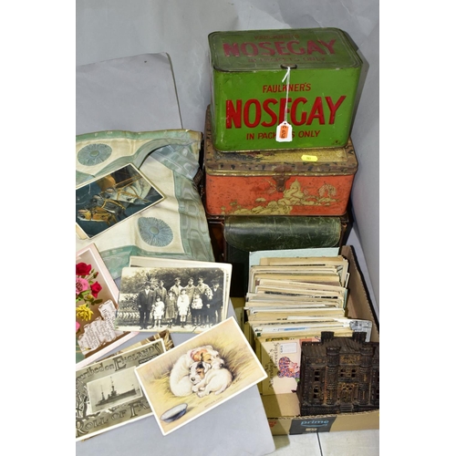 783 - ADVERTISING TINS ETC, comprising  Faulkners Nosegay counter top display box, two Blue Bird toffee ti... 