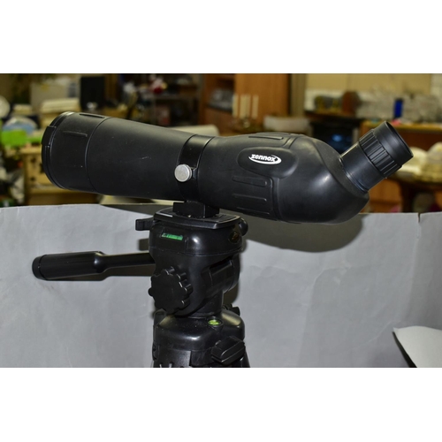 798 - A ZENNOX SPOTTING SCOPE AND BINOCULARS, comprising Zennox 20 - 60 x 60 spotting scope mounted on a T... 