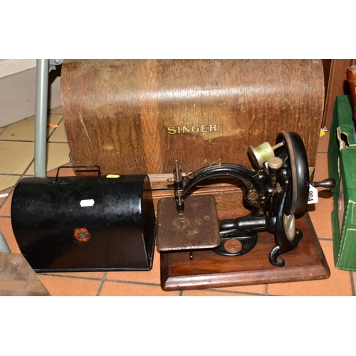 804 - FOUR ANTIQUE SEWING MACHINES, three with cases, late nineteenth/early twentieth century, comprising ... 