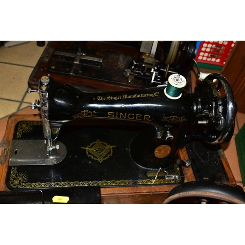 804 - FOUR ANTIQUE SEWING MACHINES, three with cases, late nineteenth/early twentieth century, comprising ... 