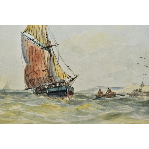 805 - WILLIAM CANNON (1840-??) 'OFF THE SUSSEX COAST', a steam tug and a sailing ship heading towards a ha... 