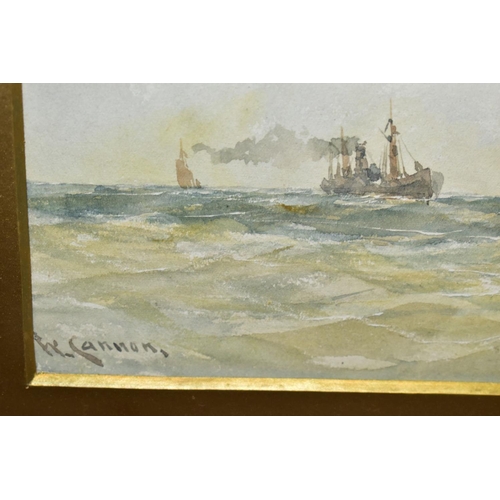 805 - WILLIAM CANNON (1840-??) 'OFF THE SUSSEX COAST', a steam tug and a sailing ship heading towards a ha... 