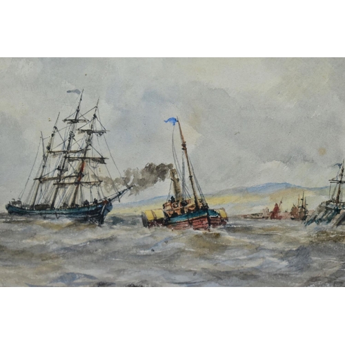 805 - WILLIAM CANNON (1840-??) 'OFF THE SUSSEX COAST', a steam tug and a sailing ship heading towards a ha... 