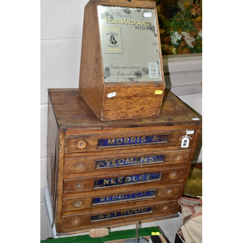 816 - HABERDASHERY ADVERTISING DISPLAY CASES, comprising a Morris & Yeomans of Redditch Needle case, missi... 