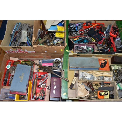 820 - FIVE BOXES OF SPECIALIST WATCHMAKING EQUIPMENT AND OTHER TOOLS, to include a brass depthing tool sta... 