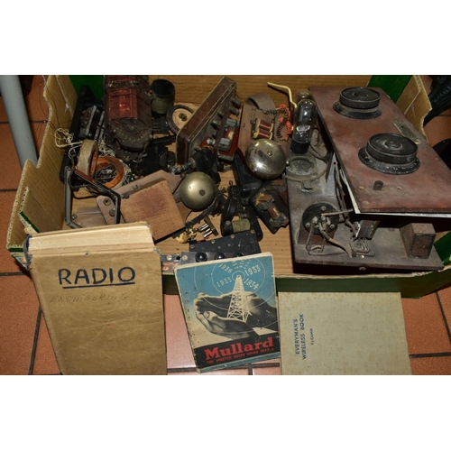 821 - TWO BOXES OF VINTAGE  WIRELESS AND TELEPHONE EQUIPMENT AND ACCESSORIES ETC, to include a GPO model 5... 