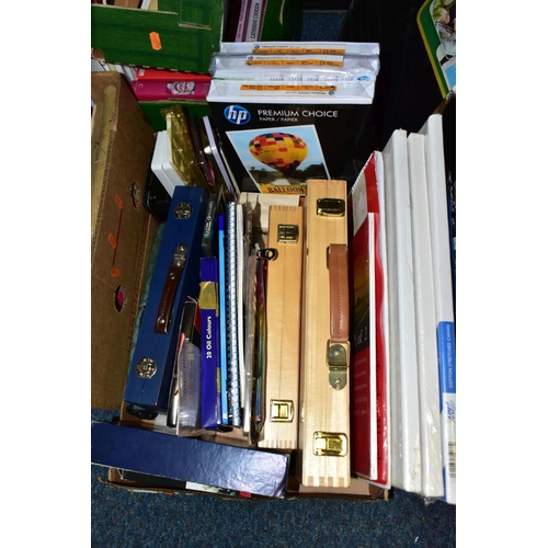 842 - FOUR BOXES OF BOOKS AND ART MATERIALS, approximately seventy books with titles to include art, craft... 