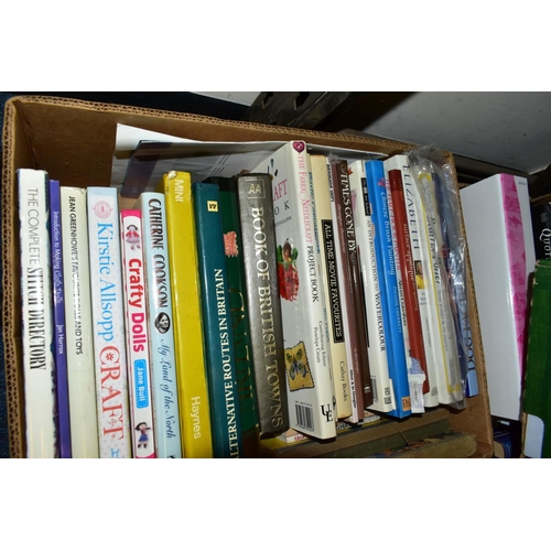 842 - FOUR BOXES OF BOOKS AND ART MATERIALS, approximately seventy books with titles to include art, craft... 