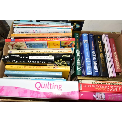 842 - FOUR BOXES OF BOOKS AND ART MATERIALS, approximately seventy books with titles to include art, craft... 