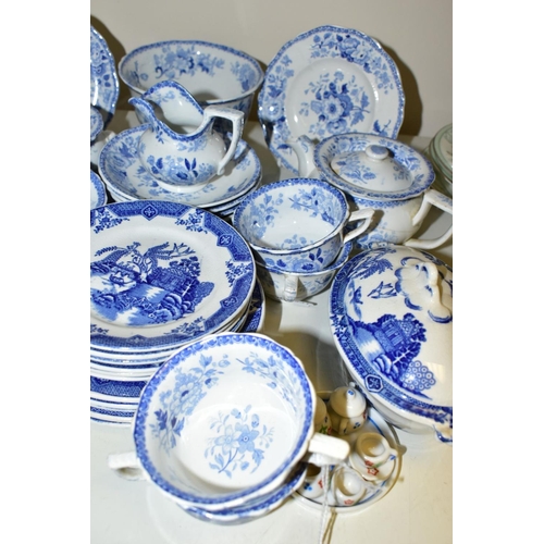 845 - A GROUP OF TOY TEA WARES, over thirty five pieces to include a blue and white tea set, possibly by M... 