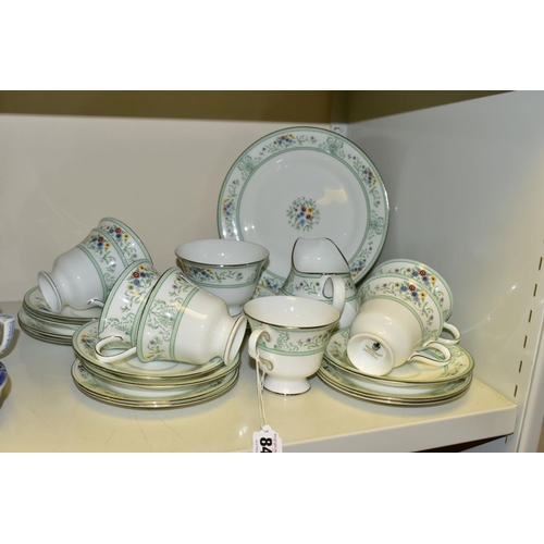 846 - A TWENTY THREE PIECE WEDGWOOD AGINCOURT TEA SET, R4471, comprising  a cake plate, a cream jug, a sug... 