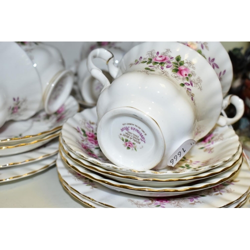 848 - A TWENTY PIECE ROYAL ALBERT LAVENDER ROSE TEA SET, comprising a sandwich plate, six tea cups, seven ... 