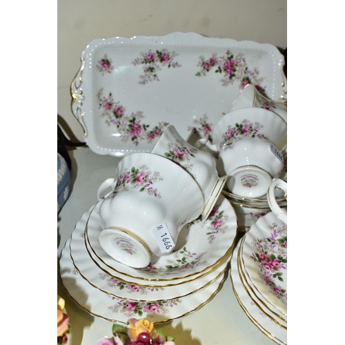 848 - A TWENTY PIECE ROYAL ALBERT LAVENDER ROSE TEA SET, comprising a sandwich plate, six tea cups, seven ... 