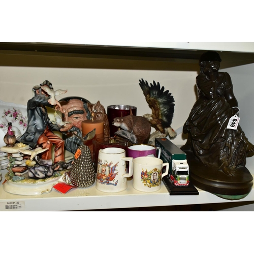 849 - A GROUP OF CERAMICS AND OTHER DECORATIVE HOMEWARES, to include a Royal Doulton Merlin character jug ... 