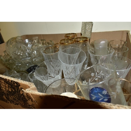 859 - FOUR BOXES OF CERAMICS AND GLASSWARES, to include a boxed set of Martell Cognac Grand National 2002 ... 