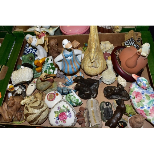 870 - FOUR BOXES OF CERAMICS AND SUNDRY DECORATIVE ITEMS, to include an Armand Marseille Little Bo Peep do... 