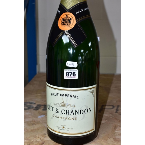 876 - A MOET & CHANDON DISPLAY BOTTLE AND A PAINTING ON WOOD, comprising a Moet & Chandon display bottle w... 