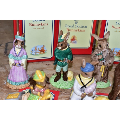 877 - SIX BOXED ROYAL DOULTON BUNNYKINS FIGURES,FOUR  FROM THE ROBIN HOOD SERIES AND TWO MODELLED BY SHANE... 