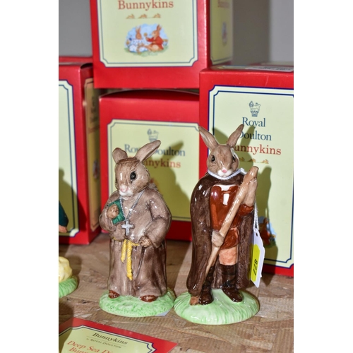 877 - SIX BOXED ROYAL DOULTON BUNNYKINS FIGURES,FOUR  FROM THE ROBIN HOOD SERIES AND TWO MODELLED BY SHANE... 