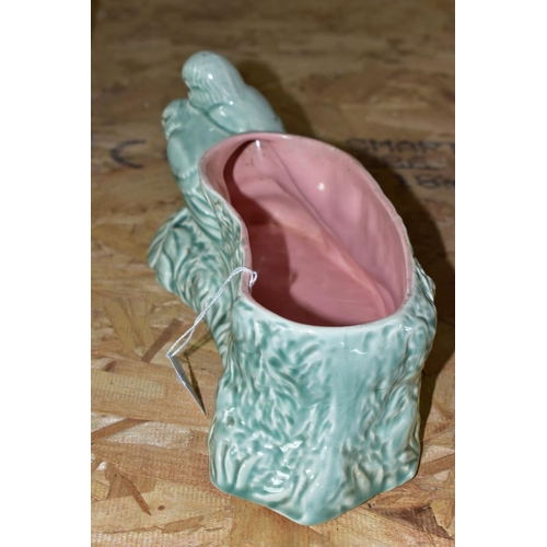 878 - A CLARICE CLIFF FOR NEWPORT POTTERY BUDGERIGAR PLANTER, in green and pink, featuring a pair of model... 