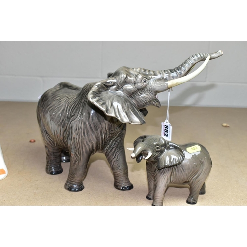 882 - FIVE BESWICK ANIMALS, comprising Elephant -Trunk stretching - small, model no.974, Elephant - Trunk ... 