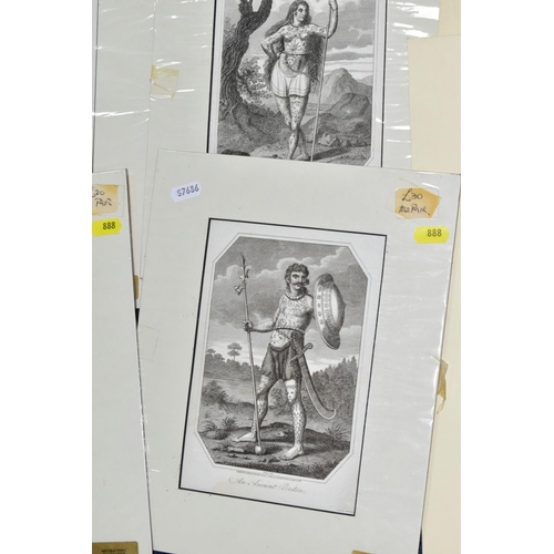 888 - FIVE 19TH CENTURY ENGRAVING PRINTS DEPICTING ANCIENT BRITONS, comprising male and female Britons, a ... 