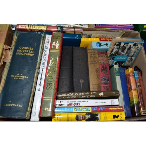 894 - BOOKS, two boxes containing approximately 60 miscellaneous titles including Miller's Antique publica... 