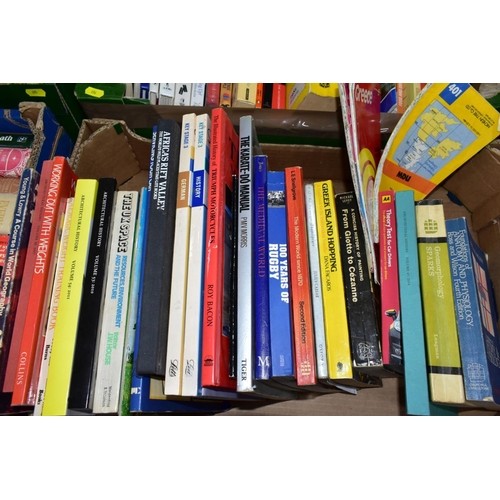 896 - BOOKS, two boxes containing approximately 65 miscellaneous titles including Reference, Sport, Geogra... 