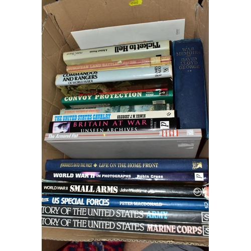 903 - NINE BOXES OF BOOKS AND MAGAZINES RELATING TO MILITARY ETC, to include Armourer Magazines, WWI and W... 