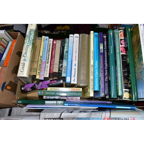 907 - BOOKS, five boxes containing approximately 180+ miscellaneous titles to include Gardening, Travel, L... 