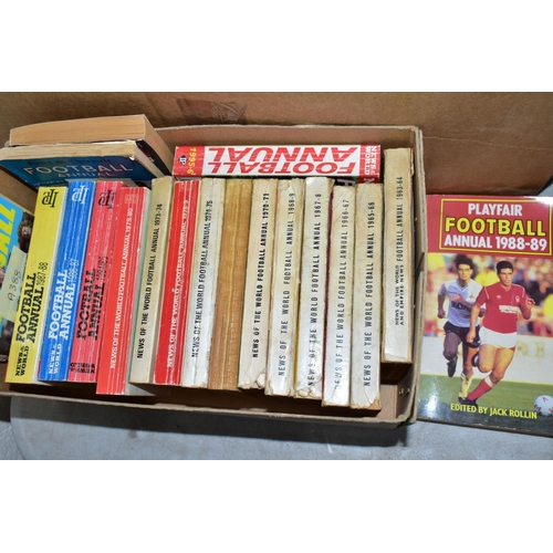 916 - BOOKS, three boxes containing a collection of approximately sixty Sporting titles in hardback and pa... 