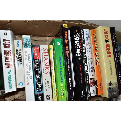 916 - BOOKS, three boxes containing a collection of approximately sixty Sporting titles in hardback and pa... 