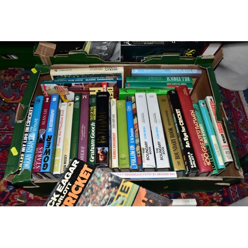 926 - CRICKET BOOKS, four boxes containing approximately 120 hardback titles to include B&H Yearbooks, Enc... 