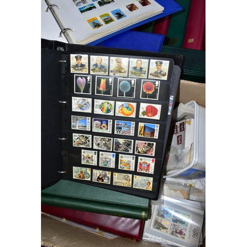 928 - TWO BOXES OF STAMPS IN FIFTEEN ALBUMS, chiefly GB mint and used QEII as singles, first day covers an... 