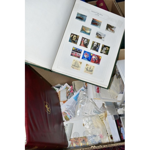 928 - TWO BOXES OF STAMPS IN FIFTEEN ALBUMS, chiefly GB mint and used QEII as singles, first day covers an... 