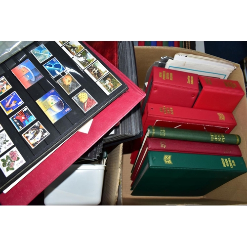 928 - TWO BOXES OF STAMPS IN FIFTEEN ALBUMS, chiefly GB mint and used QEII as singles, first day covers an... 