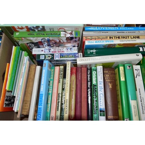 936 - CRICKET BOOKS, four boxes containing approximately 125-130 hardback and paperback titles to include ... 