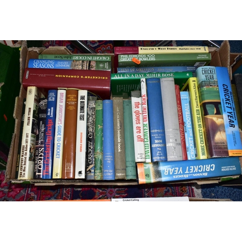 939 - CRICKET BOOKS, four boxes containing approximately 145-150 hardback and paperback titles to include ... 