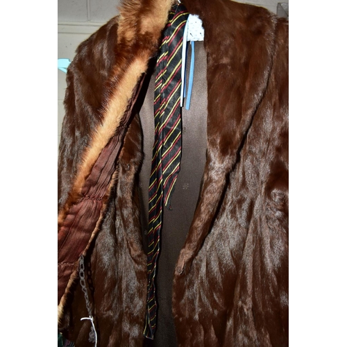 954 - A LADIES SQUIRREL FUR COAT, A FUR STOLE AND A BROWN FUR COAT AND A LADIES TIE, the squirrel fur with... 