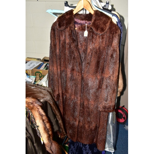 954 - A LADIES SQUIRREL FUR COAT, A FUR STOLE AND A BROWN FUR COAT AND A LADIES TIE, the squirrel fur with... 